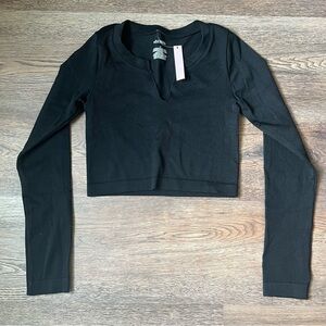 Wild Fable Black Seamless Long Sleeve Crop Top